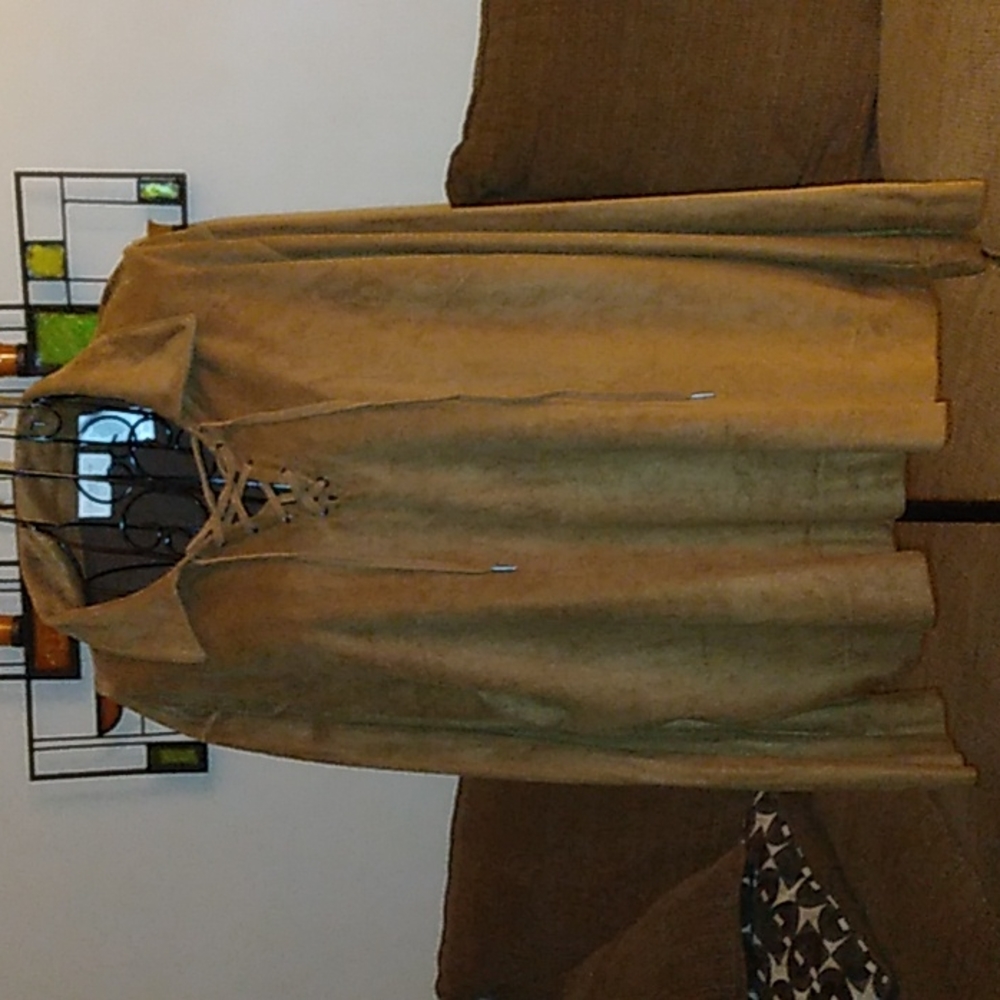 Womens Faux Suede Lace Front Top